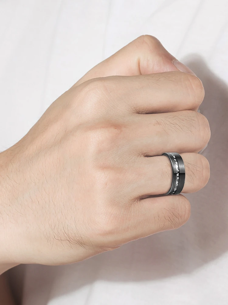 Black Gibeon Meteorite Inlay Tungsten Ring