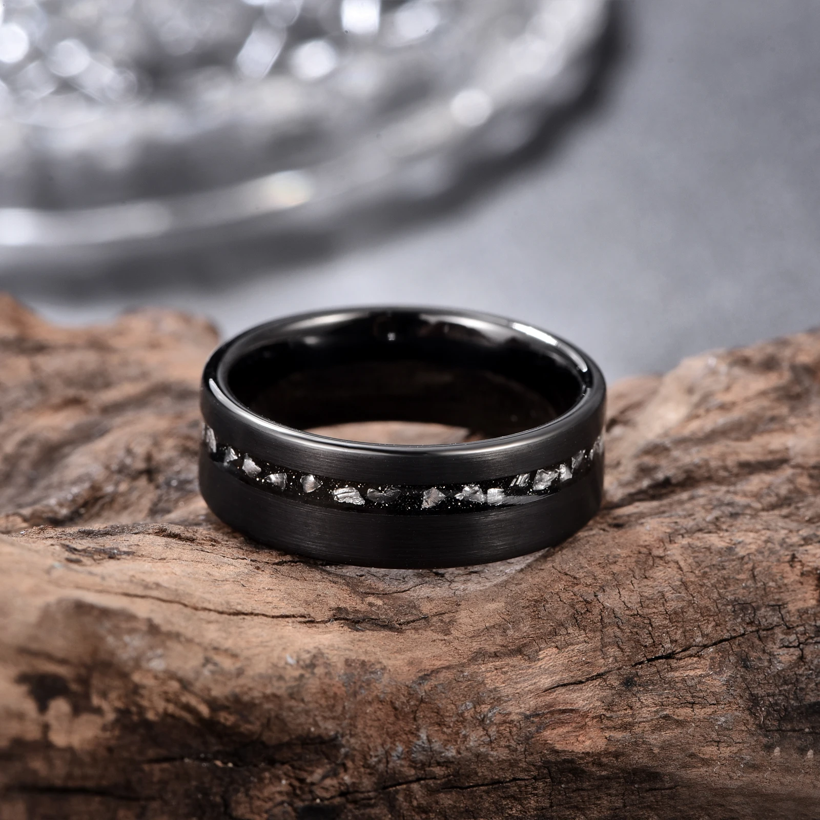 Black Gibeon Meteorite Inlay Tungsten Ring