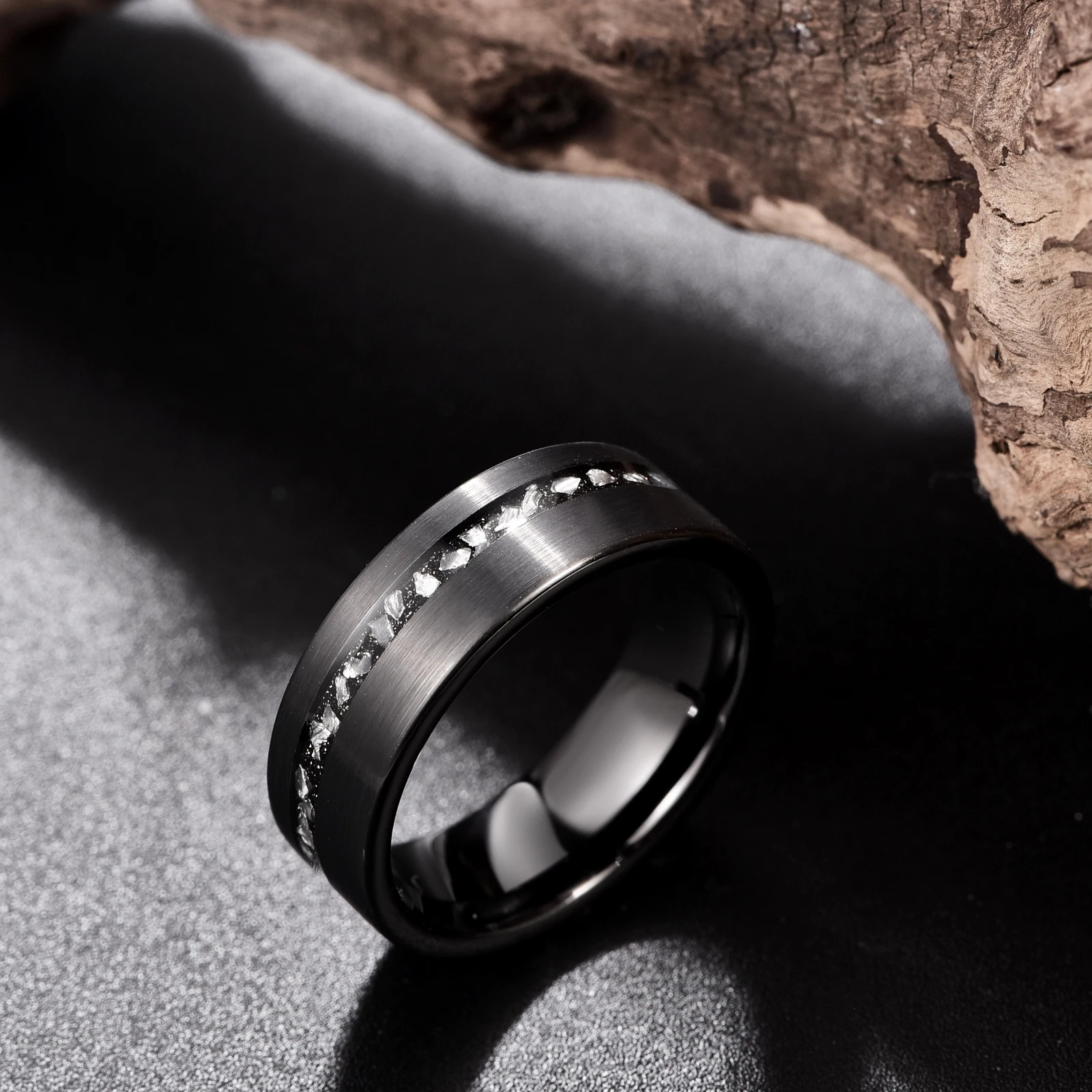Black Gibeon Meteorite Inlay Tungsten Ring
