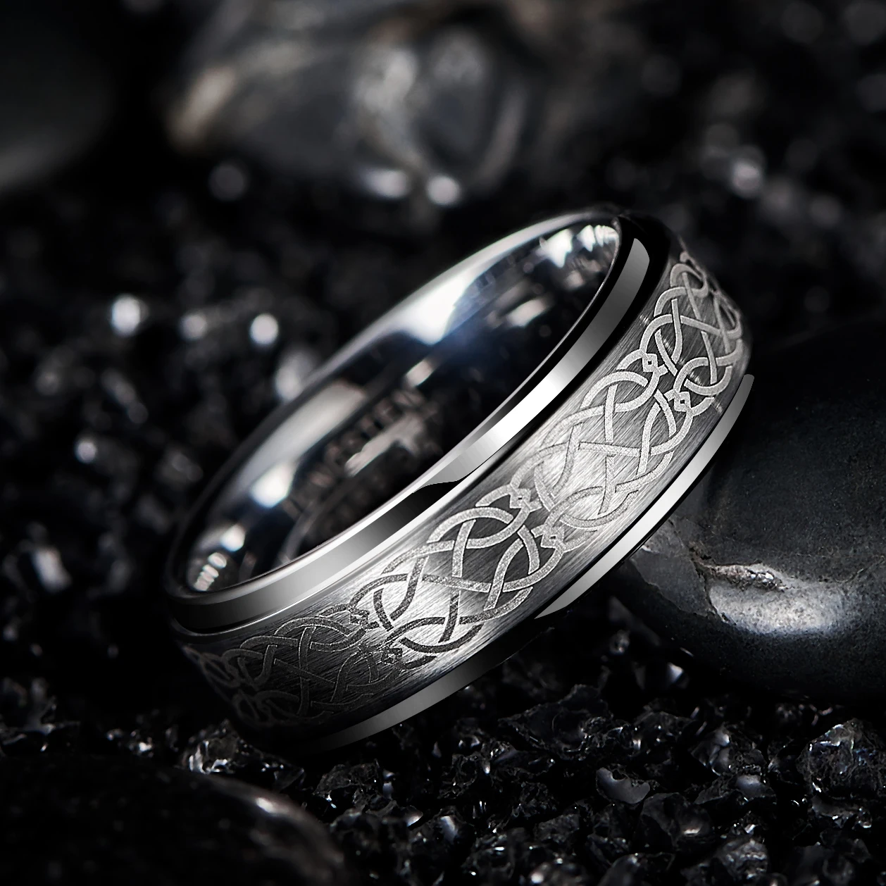 Men's 8mm Knot Brushed Tungsten Carbide Wedding Band