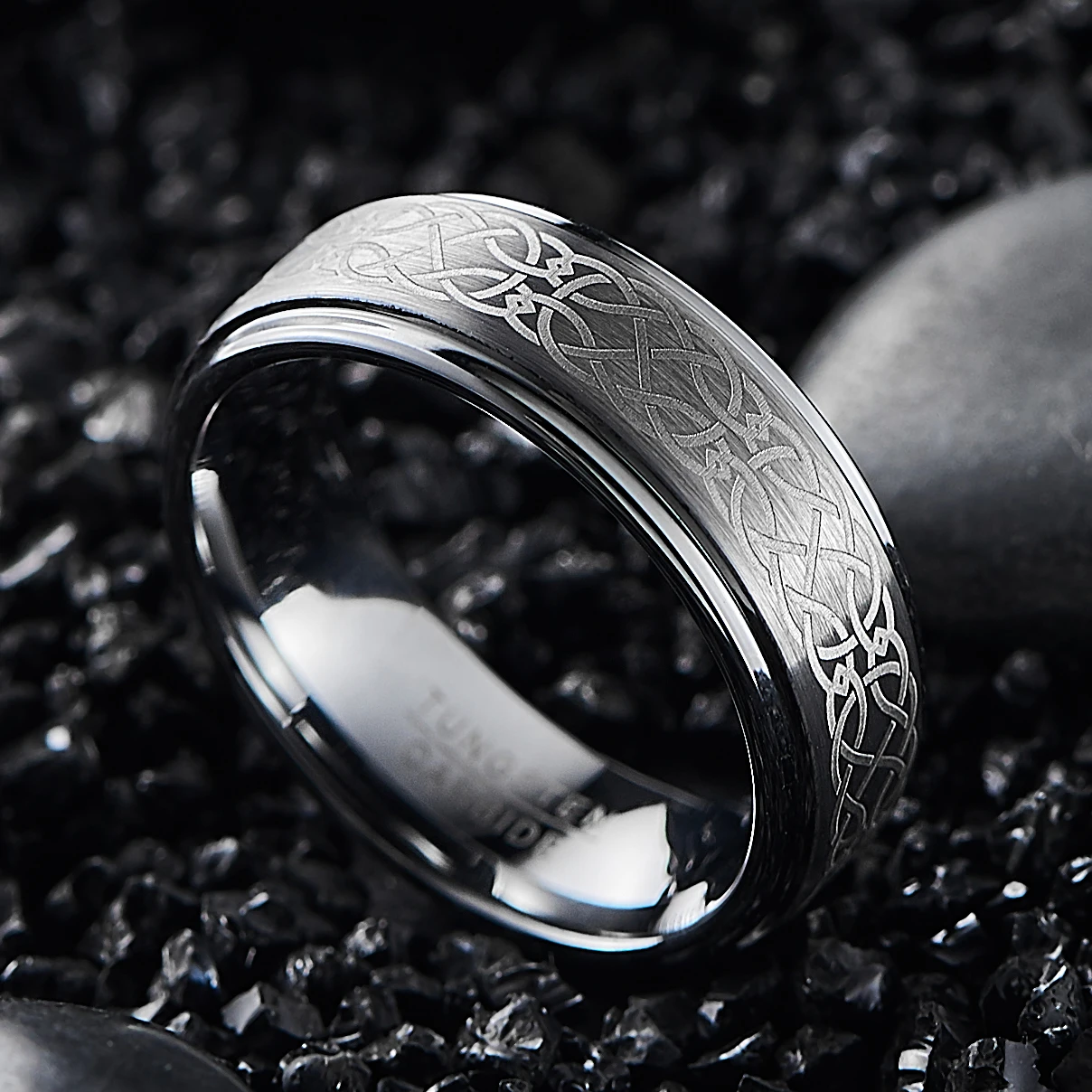 Men's 8mm Knot Brushed Tungsten Carbide Wedding Band