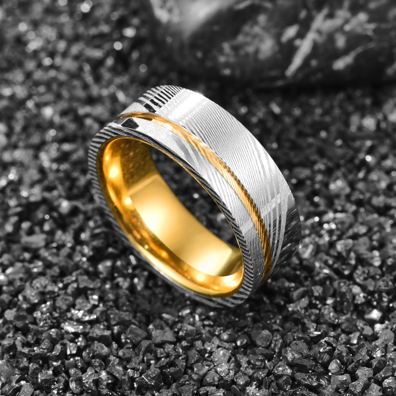 8mm Carbon Carbide Ring Damascus Steel