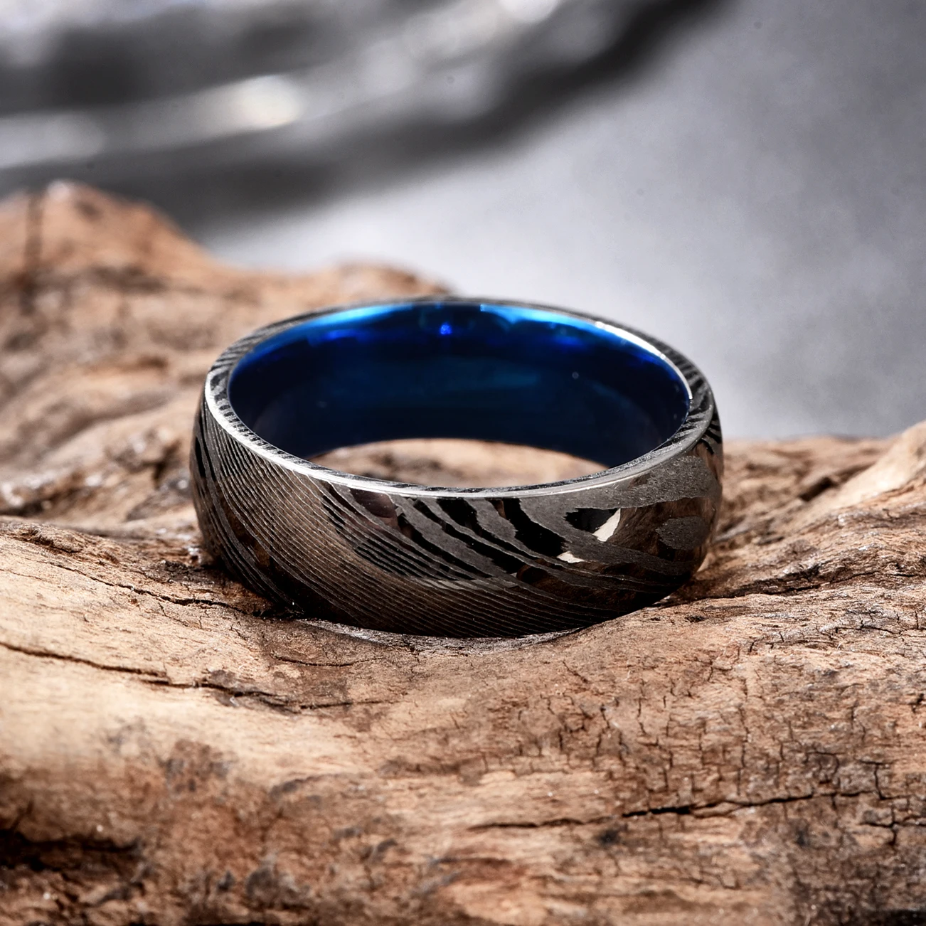 8mm Carbon Carbide Ring Damascus Steel