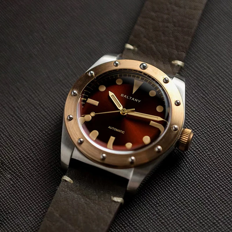 Bronze Watch Baltany Vintage Design Leather Strap
