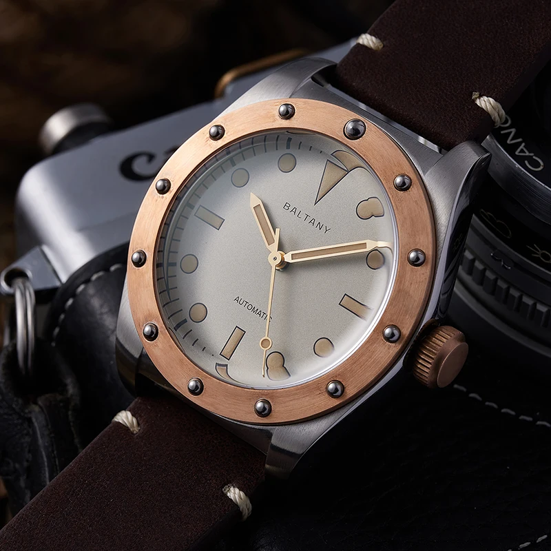 Bronze Watch Baltany Vintage Design Leather Strap