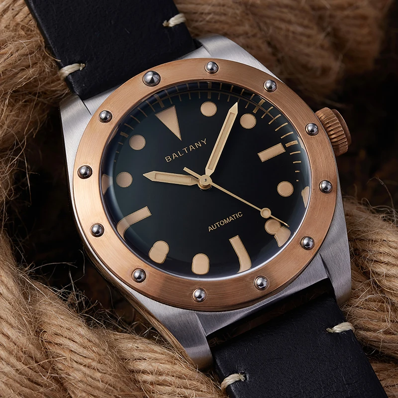 Bronze Watch Baltany Vintage Design Leather Strap