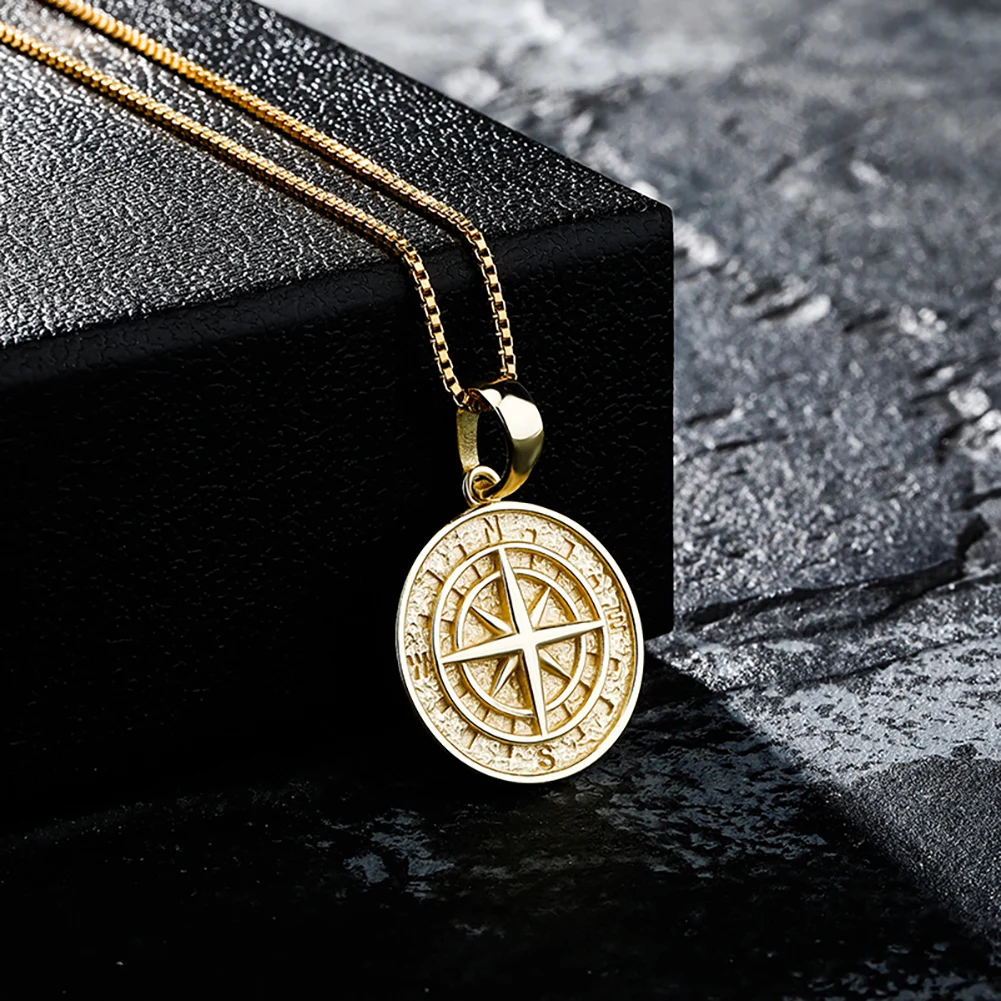 925 Silver Compass Pendant Necklaces for Men Women