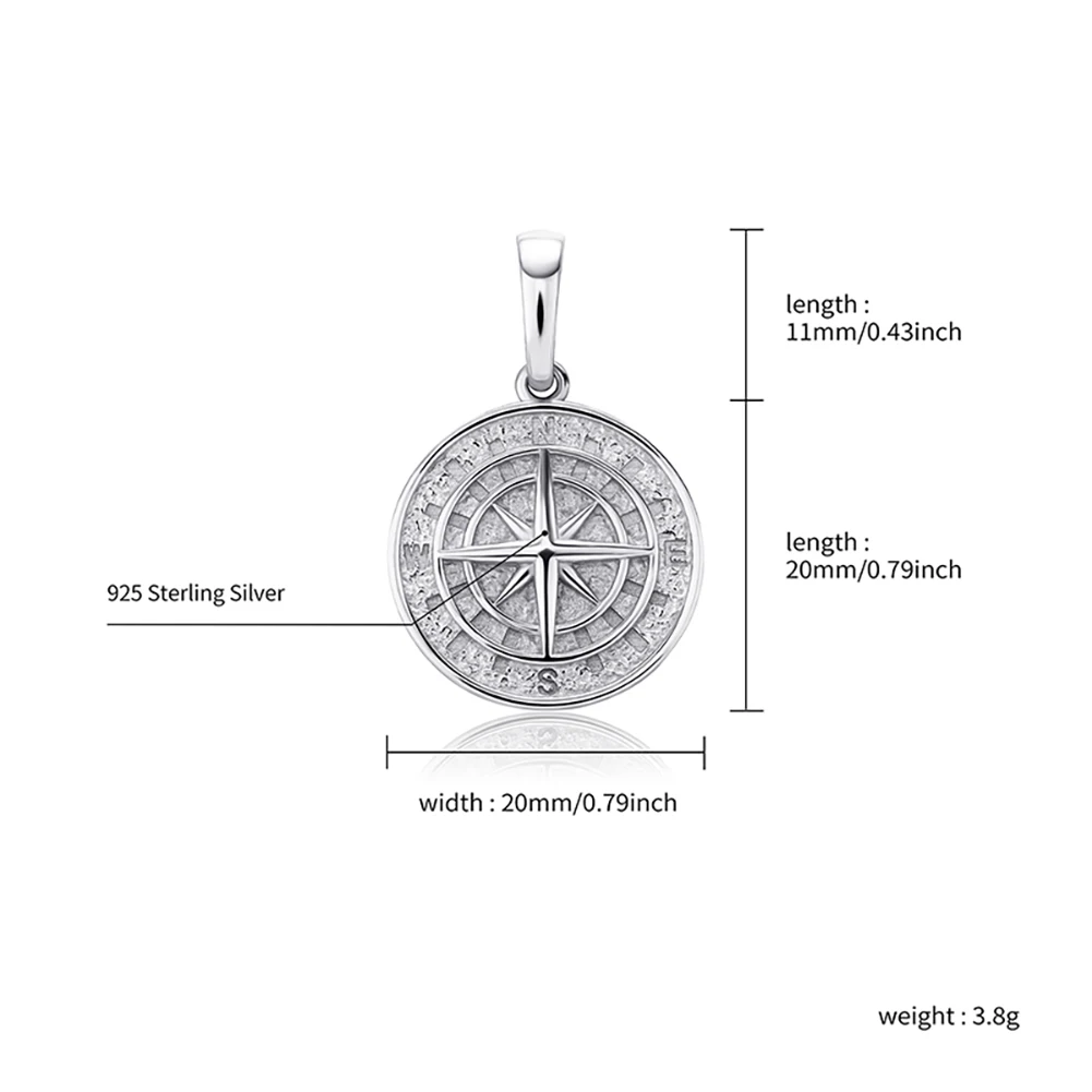925 Silver Compass Pendant Necklaces for Men Women