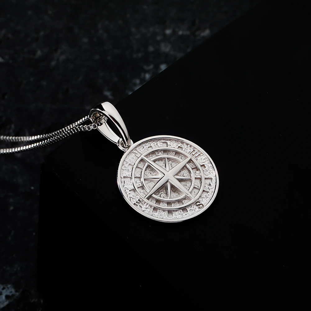 925 Silver Compass Pendant Necklaces for Men Women