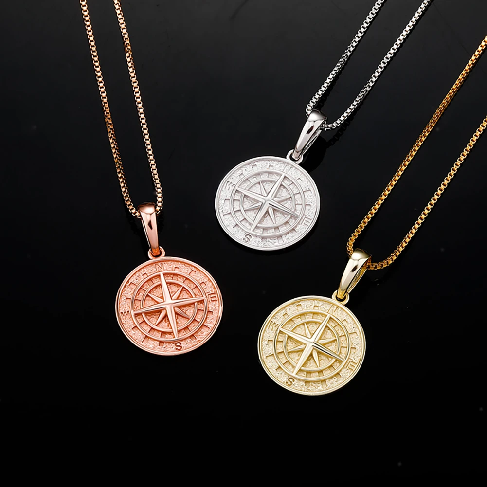 925 Silver Compass Pendant Necklaces for Men Women