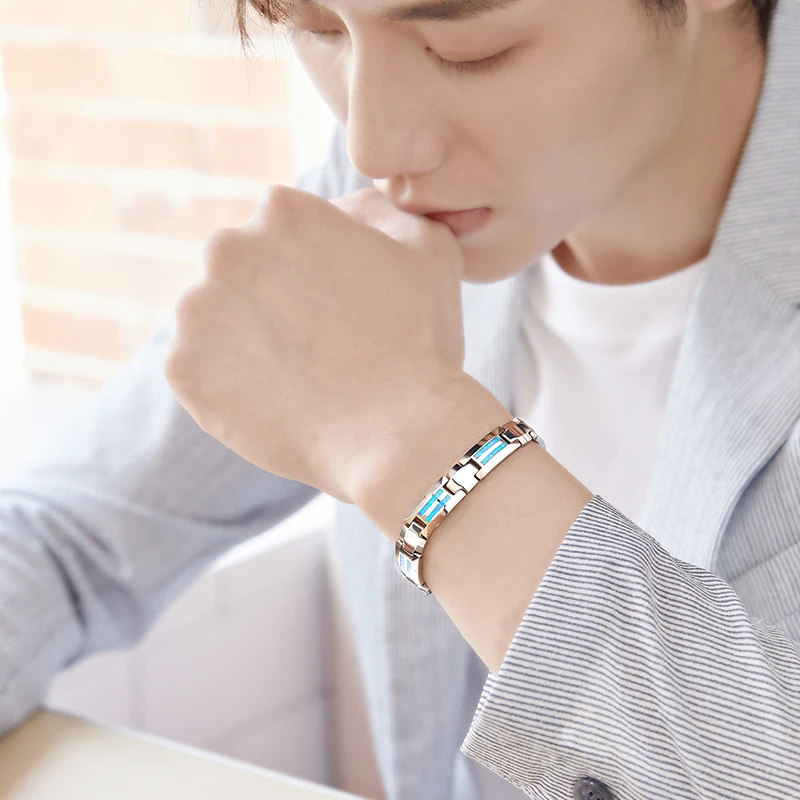 Tungsten Carbide Magnetic Bracelet with Opal Inlay