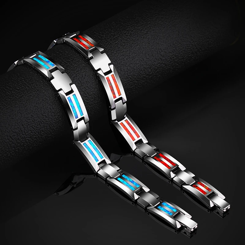 Tungsten Carbide Magnetic Bracelet with Opal Inlay