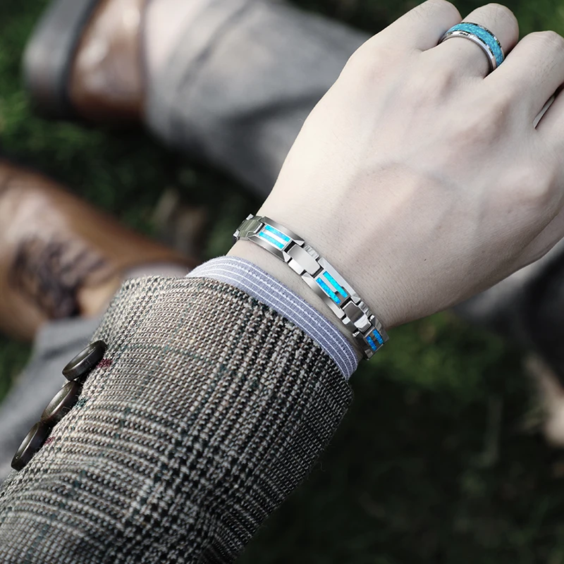 Tungsten Carbide Magnetic Bracelet with Opal Inlay