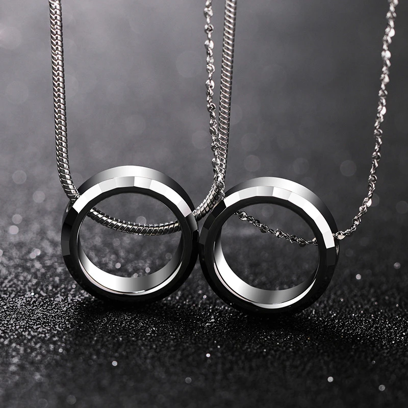Tungsten Circle Pendant with Titanium Necklace