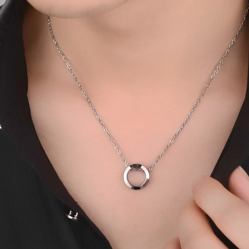 Tungsten Circle Pendant with Titanium Necklace