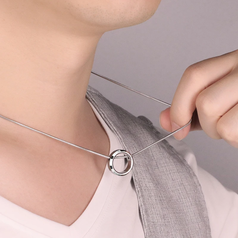 Tungsten Circle Pendant with Titanium Necklace