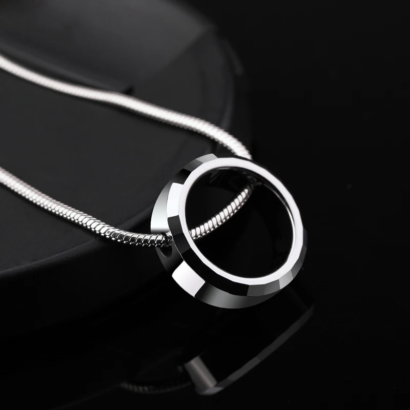 Tungsten Circle Pendant with Titanium Necklace