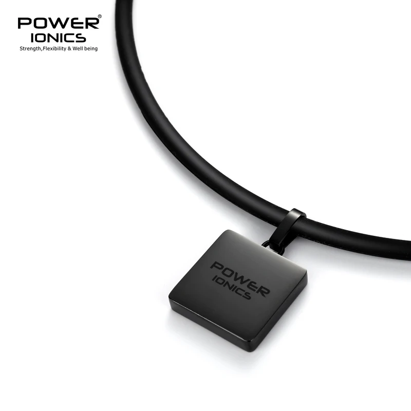 Power Balance Necklace Tourmaline Black Carbon Fiber Square Pendant