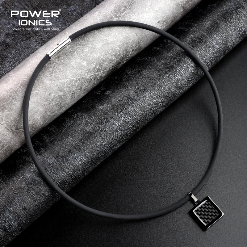 Power Balance Necklace Tourmaline Black Carbon Fiber Square Pendant