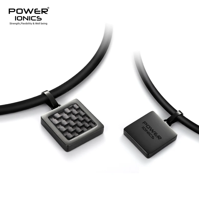 Power Balance Necklace Tourmaline Black Carbon Fiber Square Pendant