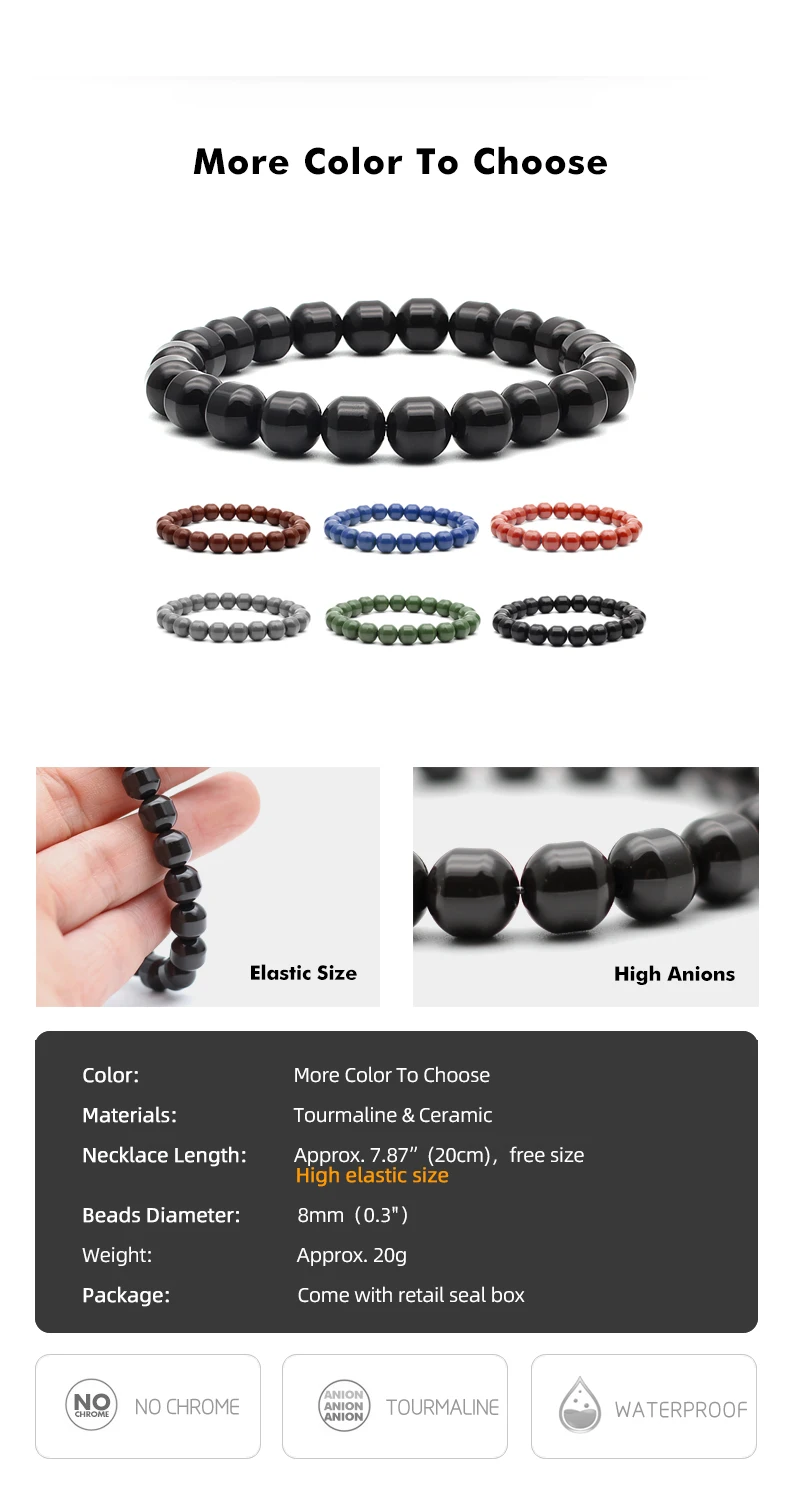 Power Tourmaline Beads Bracelet Balance Energy Wristbands