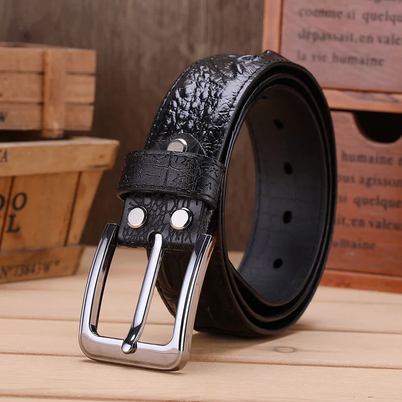 Casual Men's Leather Crocodile Skin Print Belt With Buckle