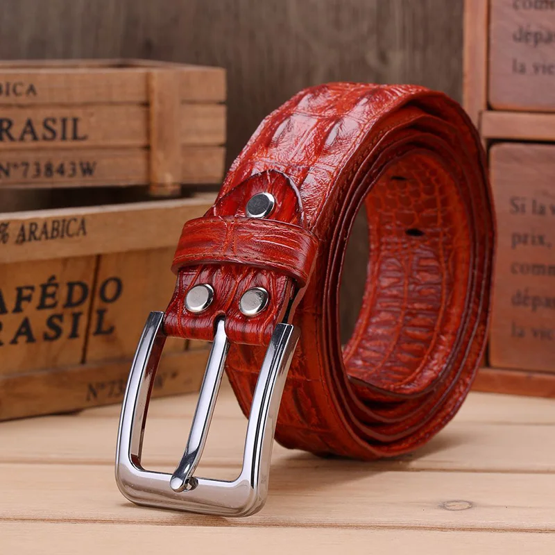 Casual Men's Leather Crocodile Skin Print Belt With Buckle