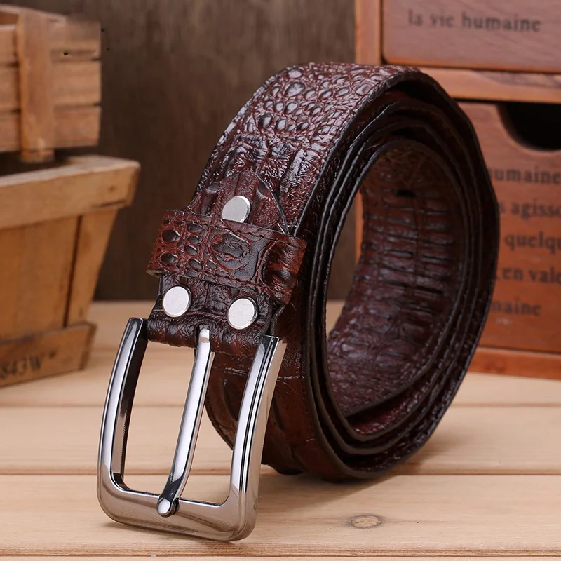 Casual Men's Leather Crocodile Skin Print Belt With Buckle