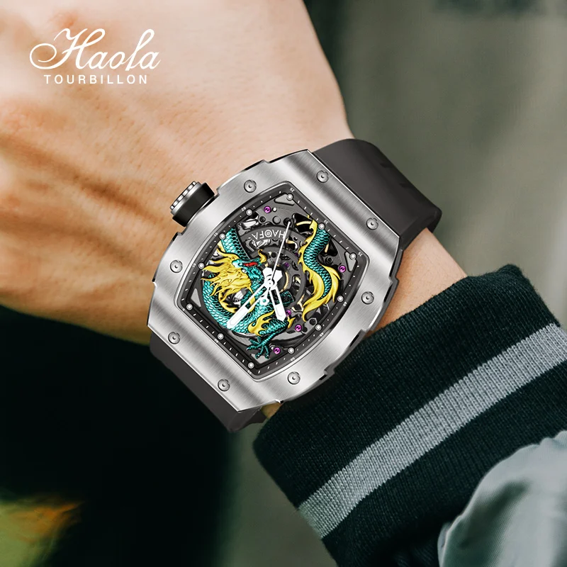 Haofa Skeleton Mechanical Watch for Men 3D Dragon