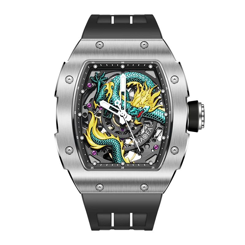 Haofa Skeleton Mechanical Watch for Men 3D Dragon