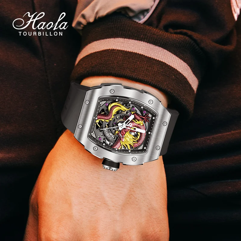 Haofa Skeleton Mechanical Watch for Men 3D Dragon