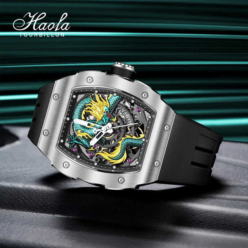 Haofa Skeleton Mechanical Watch for Men 3D Dragon