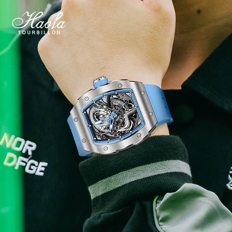 Haofa Skeleton Mechanical Watch for Men 3D Dragon