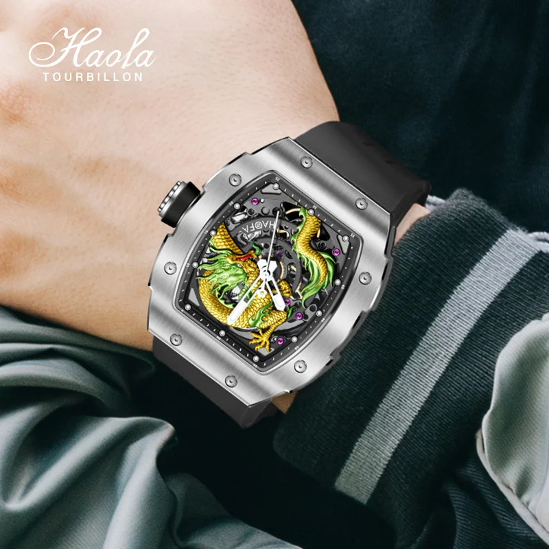 Haofa Skeleton Mechanical Watch for Men 3D Dragon