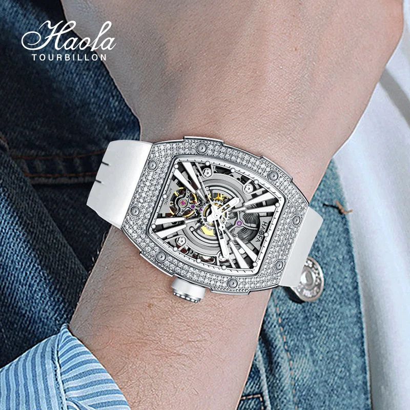 Haofa Luxury Skeleton Luminous Watch with Crystal Bezel