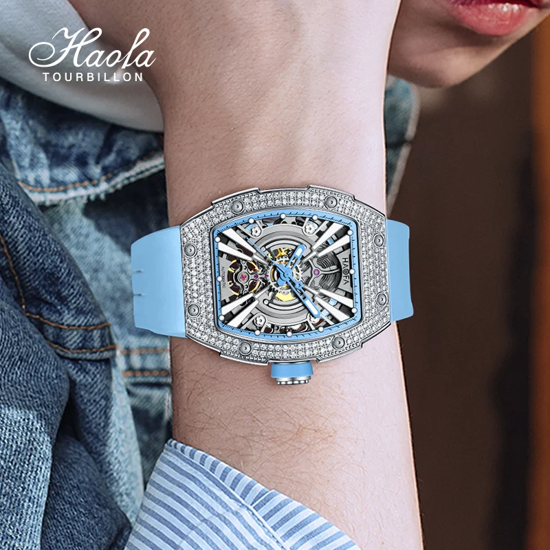 Haofa Luxury Skeleton Luminous Watch with Crystal Bezel