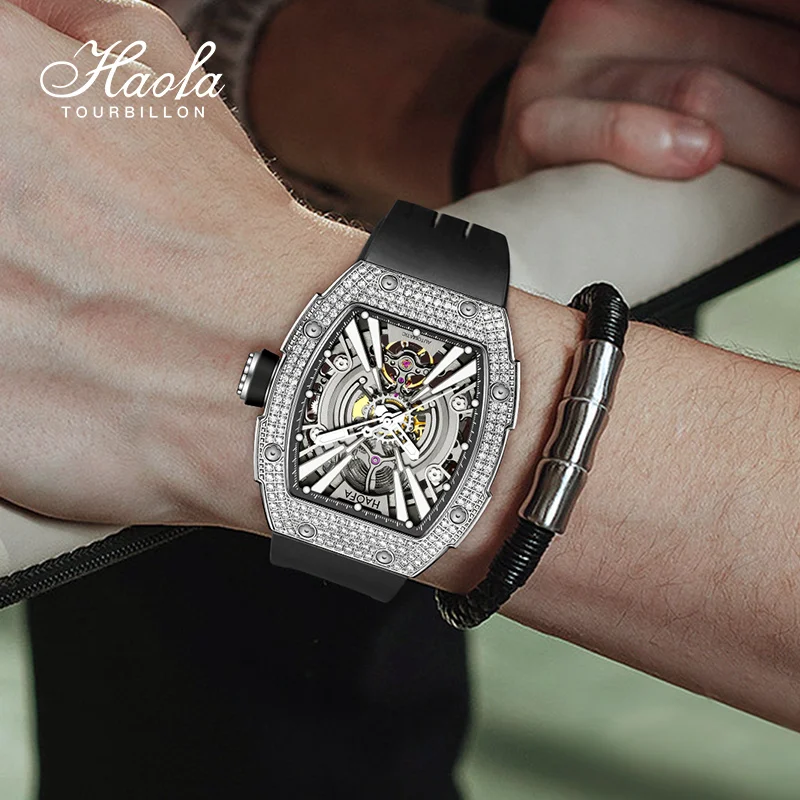 Haofa Luxury Skeleton Luminous Watch with Crystal Bezel