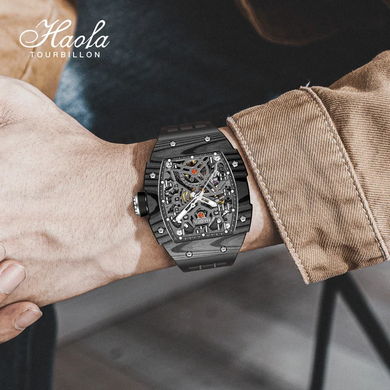 HAOFA Luxury Carbon Fiber Men's Skeleton Watch