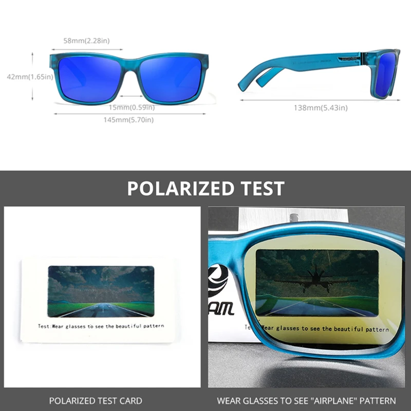 Mens Flat Top Polarized Rectangular Sunglasses