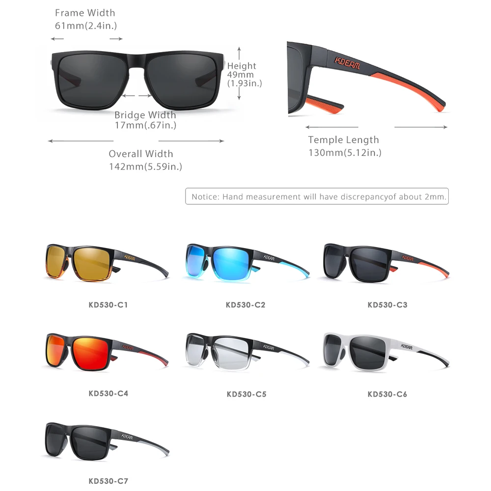 Square Outdoor Photochromic Sunglasses with Non-Slip Nose Pad
