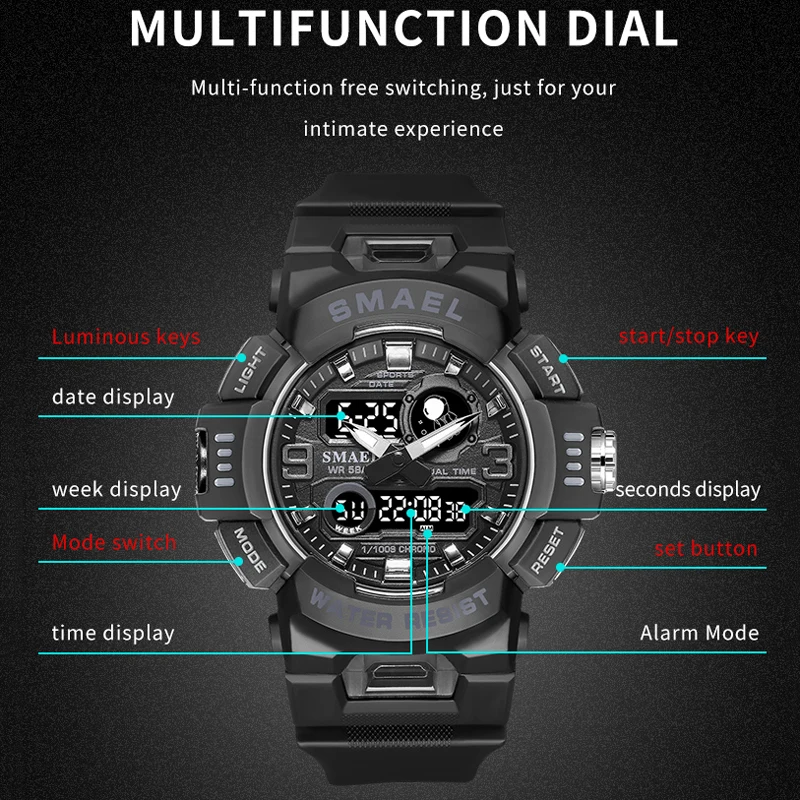Sports Dual Display Watch for Men Led Digital Quartz