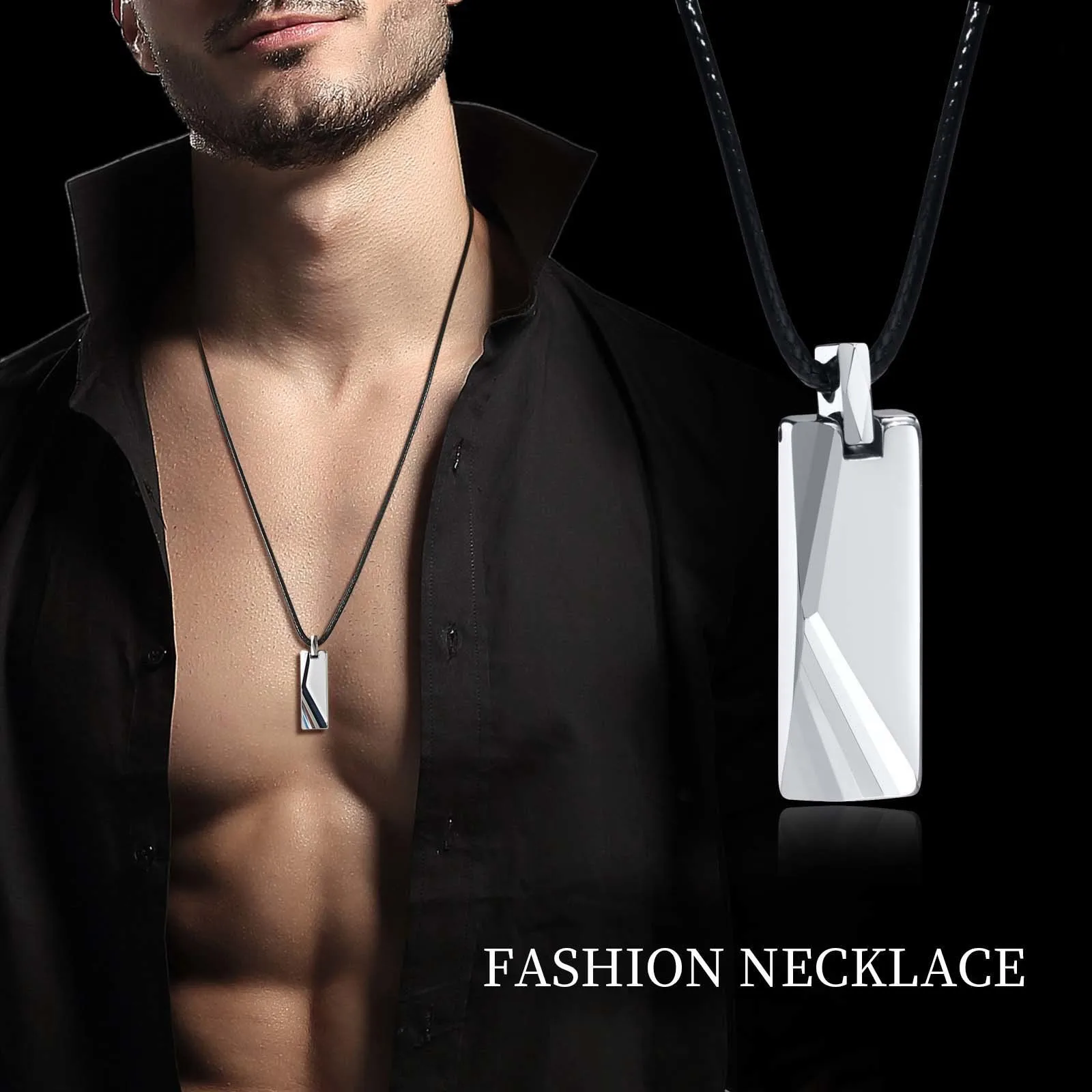 Vertical Bar Pendant Necklace for Men Tungsten Steel
