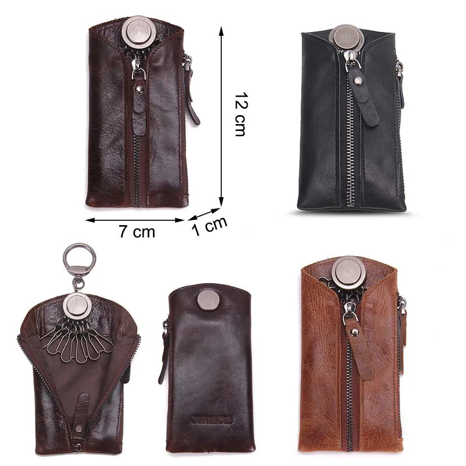 Genuine Leather Key Wallet Zipper Car Key Holder Housekeeper Key Organizer
