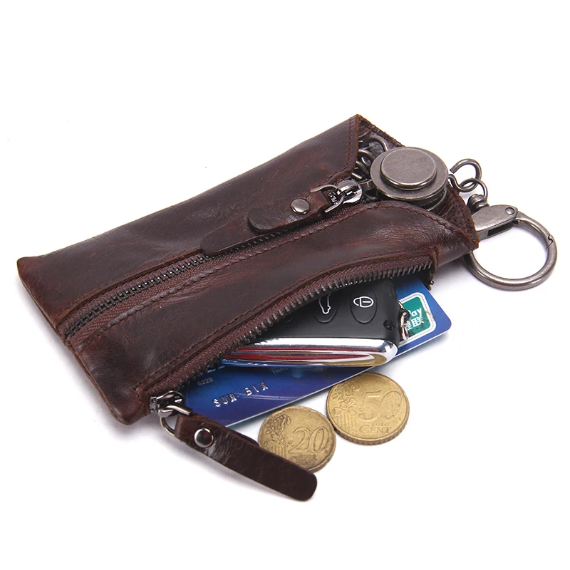 Genuine Leather Key Wallet Zipper Car Key Holder Housekeeper Key Organizer