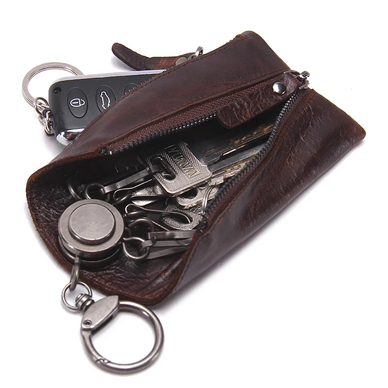 Genuine Leather Key Wallet Zipper Car Key Holder Housekeeper Key Organizer