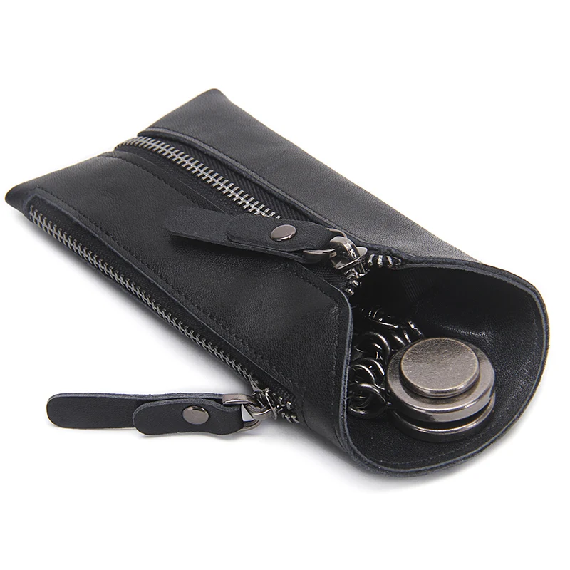 Genuine Leather Key Wallet Zipper Car Key Holder Housekeeper Key Organizer