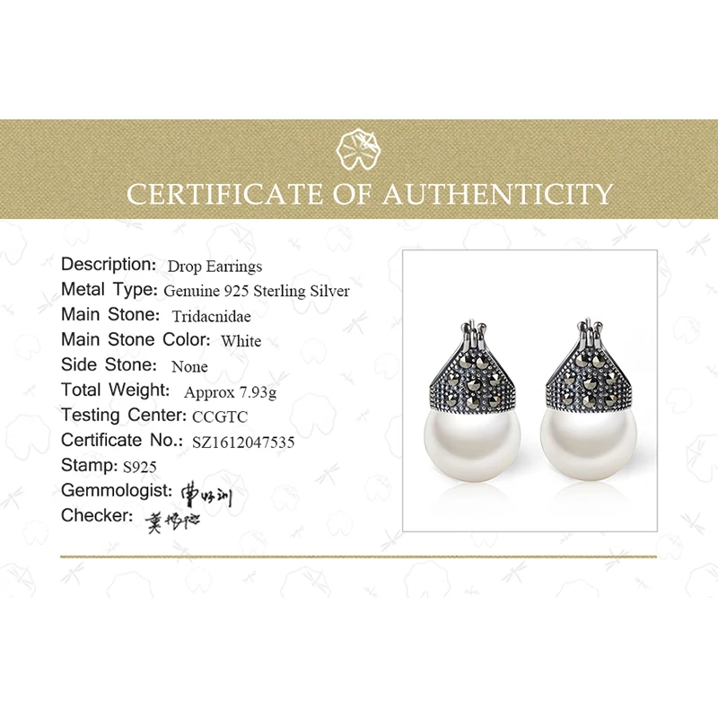 925 Silver MOP Earrings Natural Vintage Fine Jewelry for Women