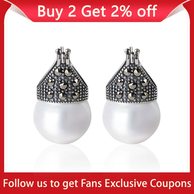 925 Silver MOP Earrings Natural Vintage Fine Jewelry for Women