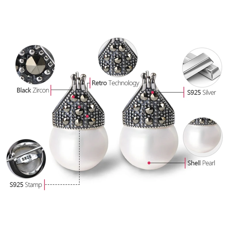 925 Silver MOP Earrings Natural Vintage Fine Jewelry for Women