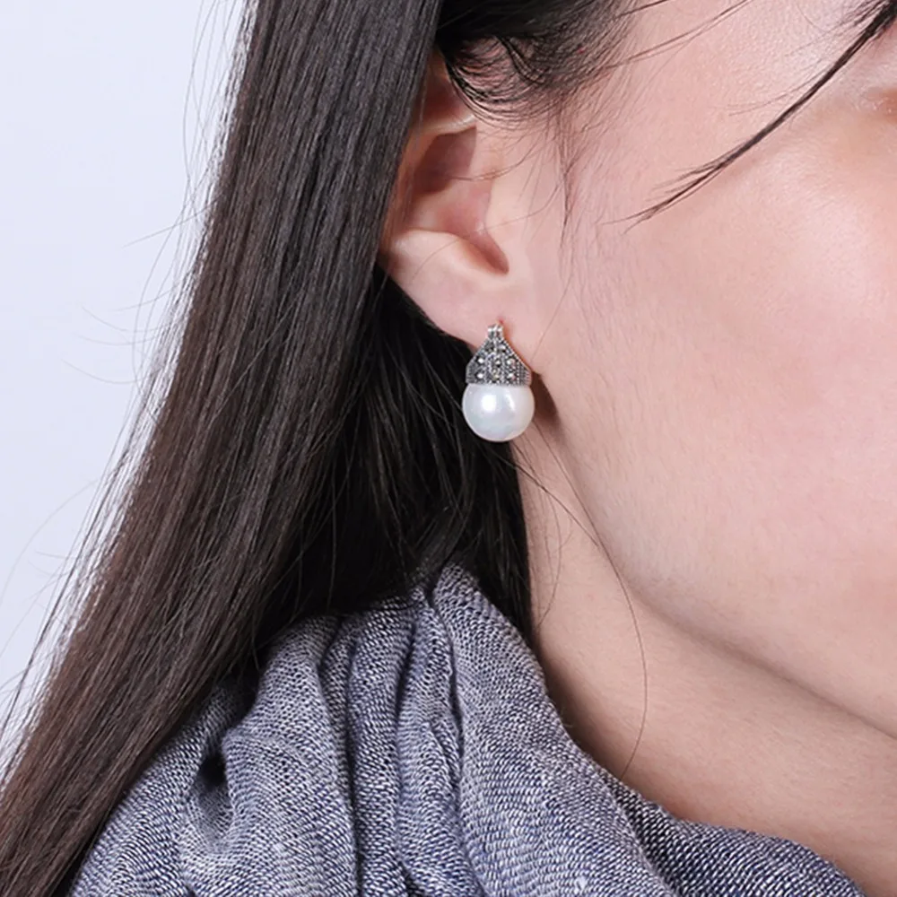 925 Silver MOP Earrings Natural Vintage Fine Jewelry for Women